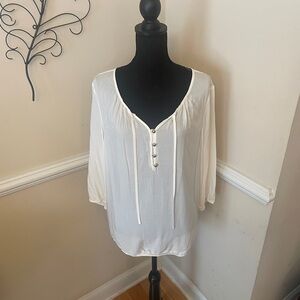 Old Navy White 3/4 Sleeve Tie Front Blouse Size L